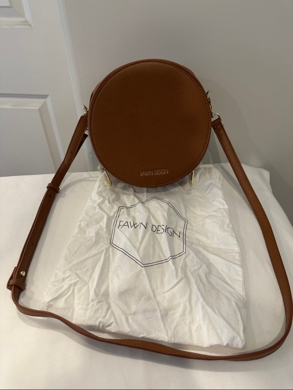 Fawn Design Cognac Round Crossbody Bag